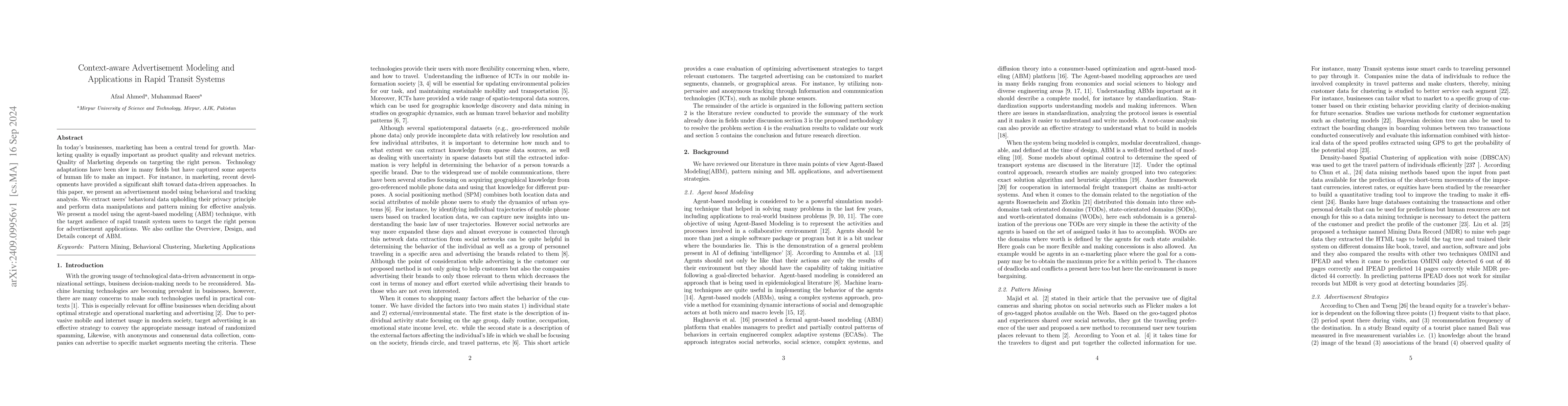Thumbnail for Context-aware Advertisement Modeling and Applications in Rapid Transit
  Systems