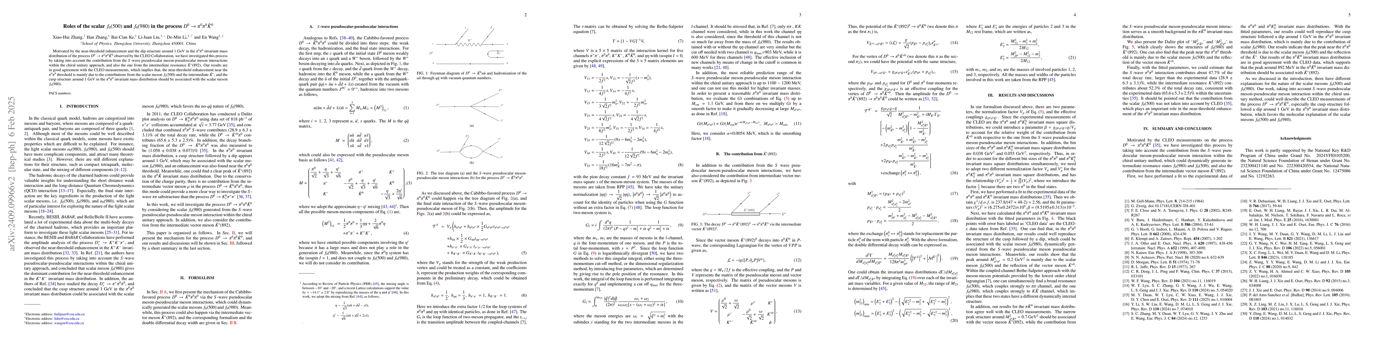 Thumbnail for Roles of the scalar $f_0(500)$ and $f_0(980)$ in the process $D^0\to
  π^0π^0 \bar{K}^0$