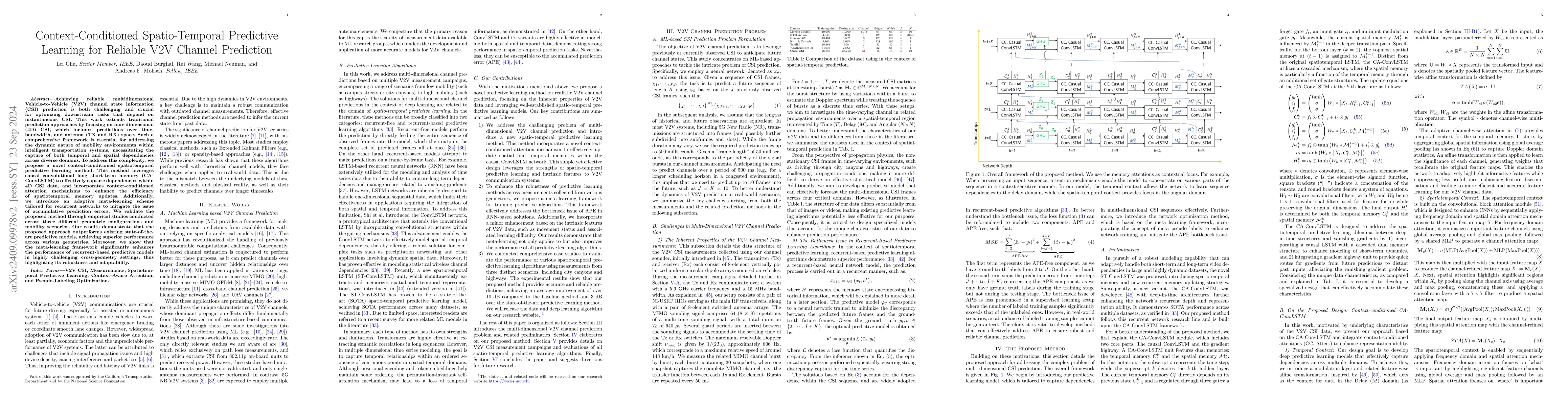 Thumbnail for Context-Conditioned Spatio-Temporal Predictive Learning for Reliable V2V
  Channel Prediction
