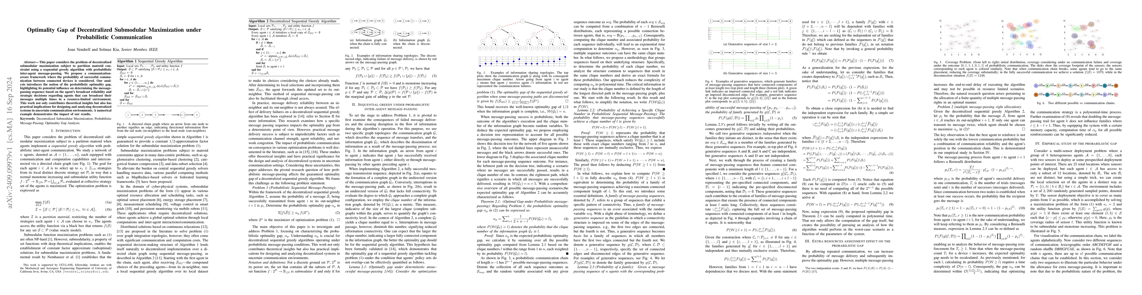 Thumbnail for Optimality Gap of Decentralized Submodular Maximization under
  Probabilistic Communication