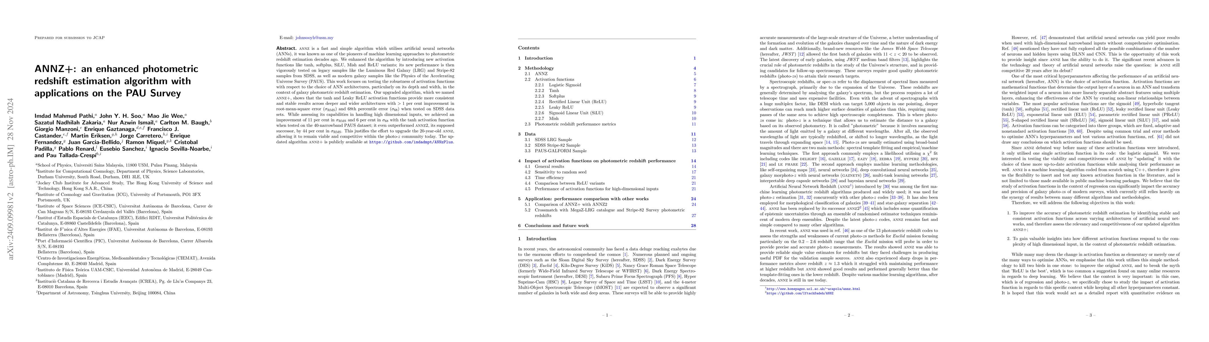 Thumbnail for ANNZ+: an enhanced photometric redshift estimation algorithm with
  applications on the PAU Survey