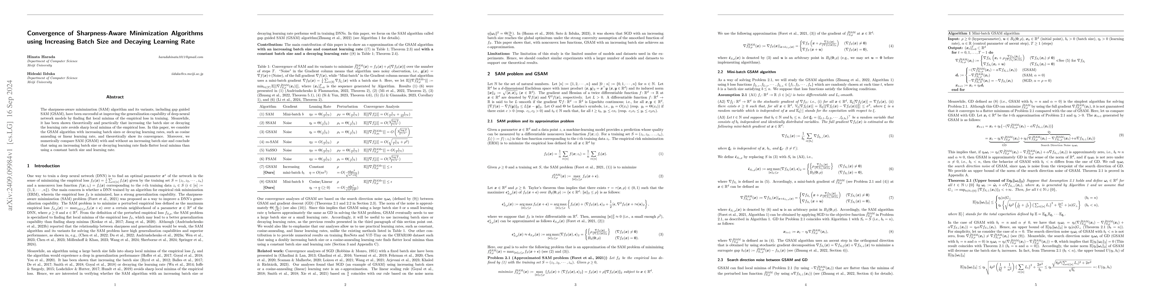 Thumbnail for Convergence of Sharpness-Aware Minimization Algorithms using Increasing
  Batch Size and Decaying Learning Rate
