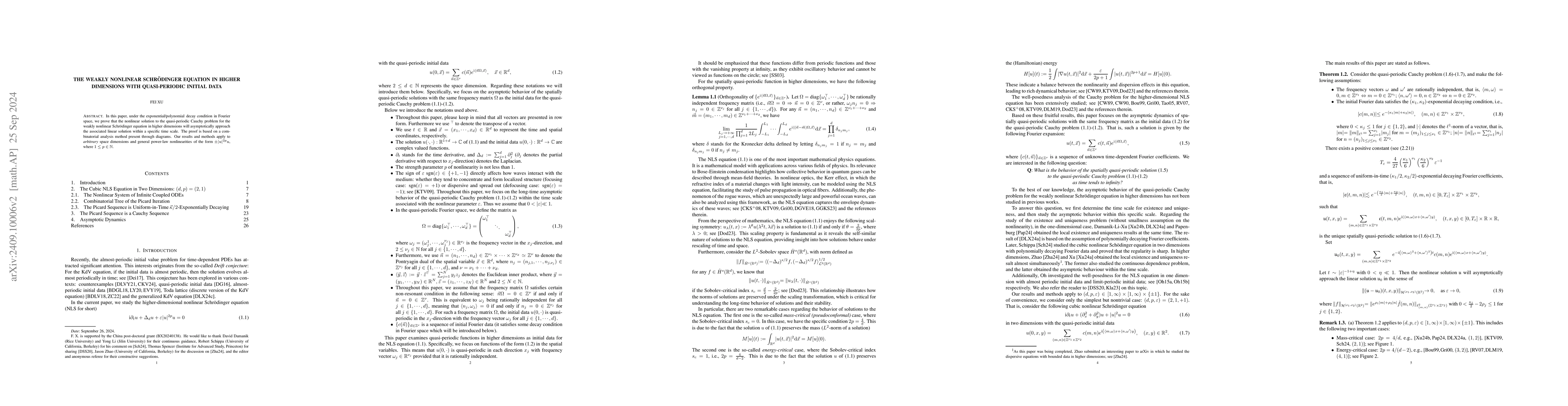 Thumbnail for The Weakly Nonlinear Schrödinger Equation in Higher Dimensions with
  Quasi-periodic Initial Data