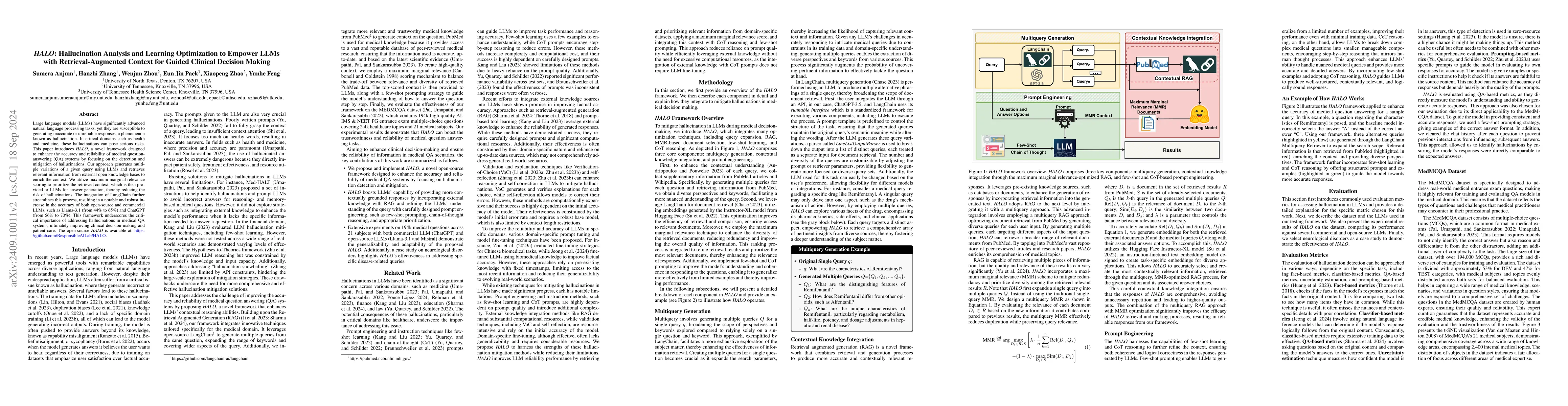 Thumbnail for HALO: Hallucination Analysis and Learning Optimization to Empower LLMs
  with Retrieval-Augmented Context for Guided Clinical Decision Making