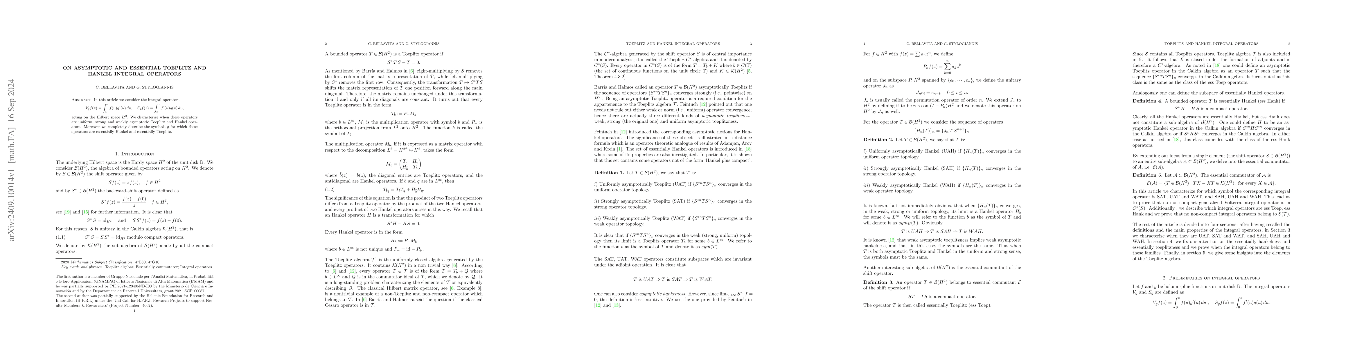 Thumbnail for On asymptotic and essential Toeplitz and Hankel integral operator