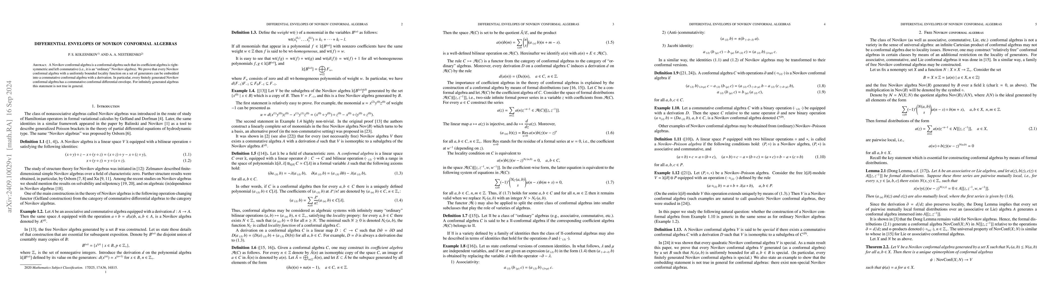 Thumbnail for Differential envelopes of Novikov conformal algebras
