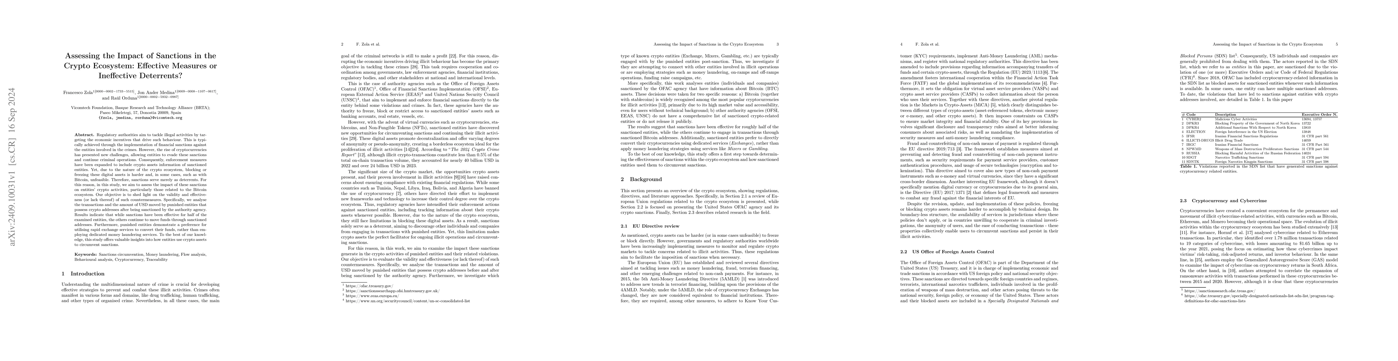 Thumbnail for Assessing the Impact of Sanctions in the Crypto Ecosystem: Effective
  Measures or Ineffective Deterrents?