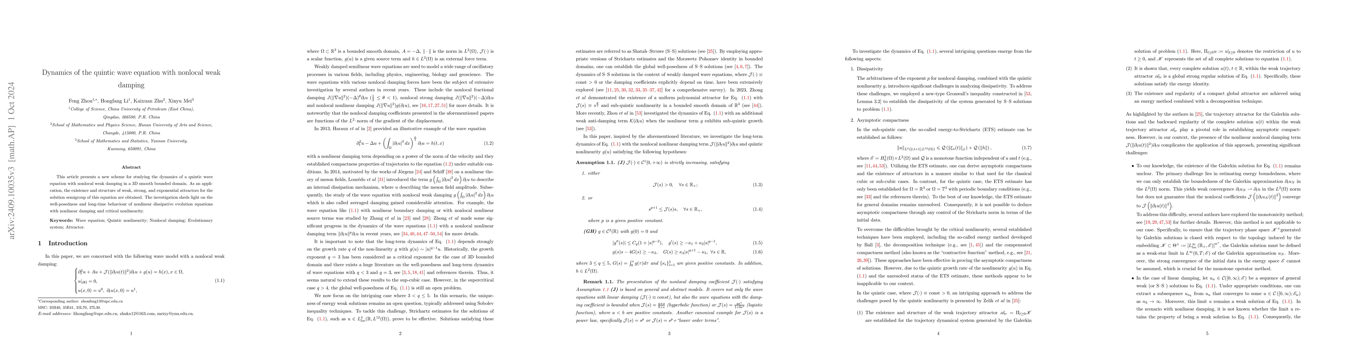 Thumbnail for Dynamics of the quintic wave equation with nonlocal weak damping
