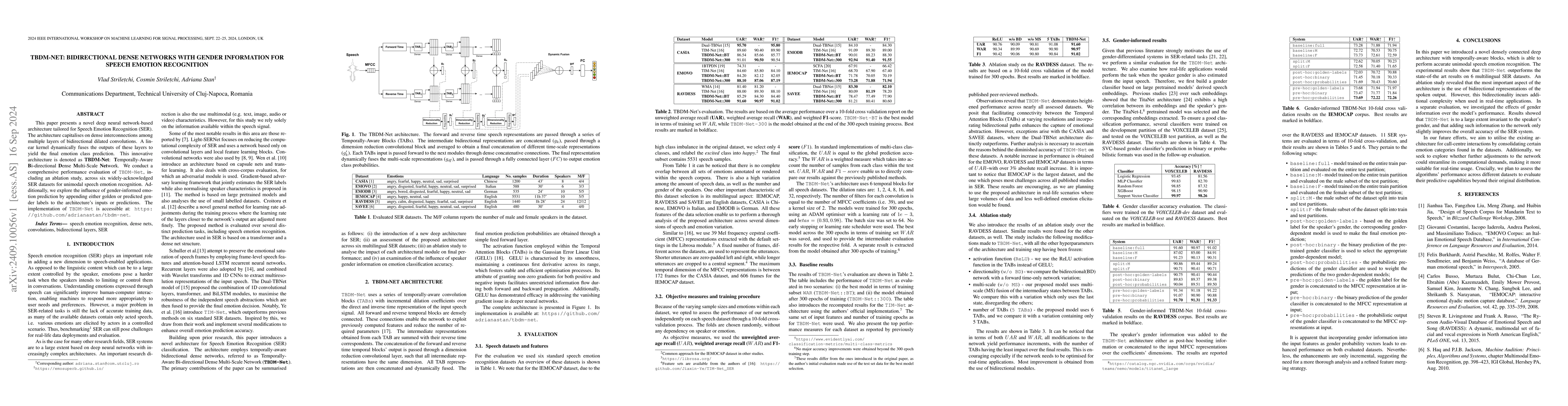 Thumbnail for TBDM-Net: Bidirectional Dense Networks with Gender Information for
  Speech Emotion Recognition