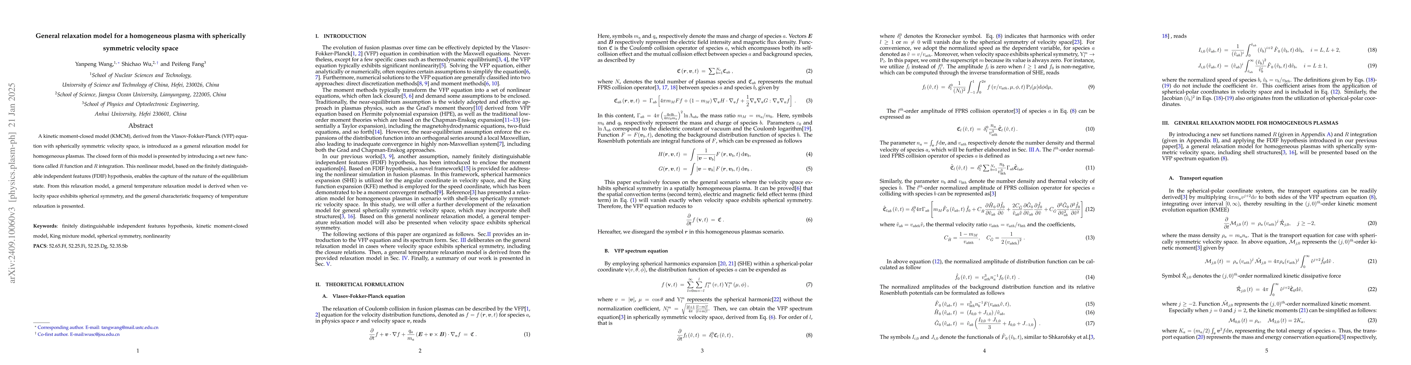 Thumbnail for General relaxation model for a homogeneous plasma with spherically
  symmetric velocity space
