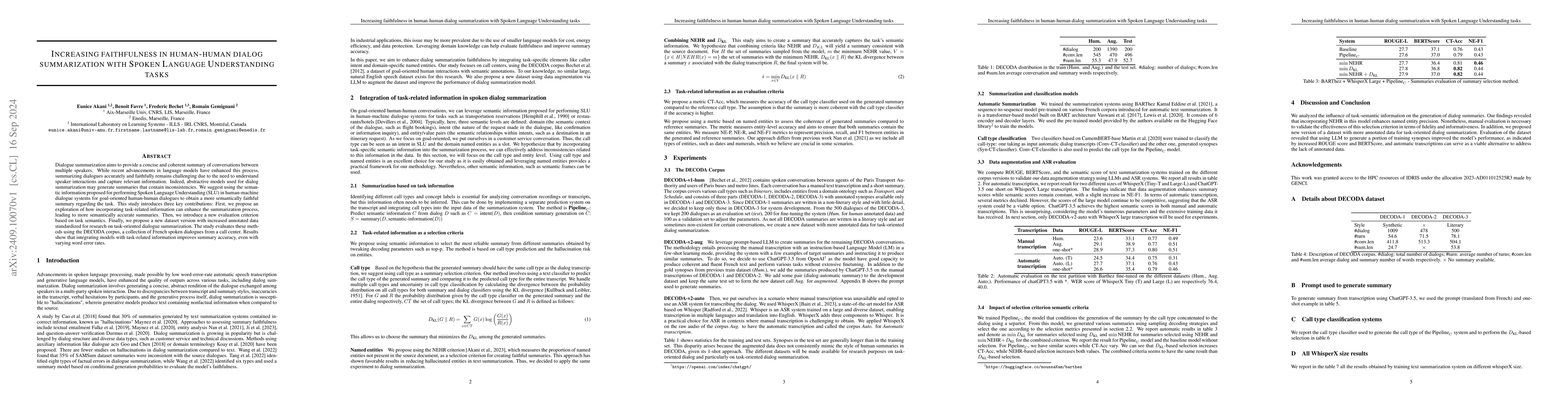Thumbnail for Increasing faithfulness in human-human dialog summarization with Spoken
  Language Understanding tasks