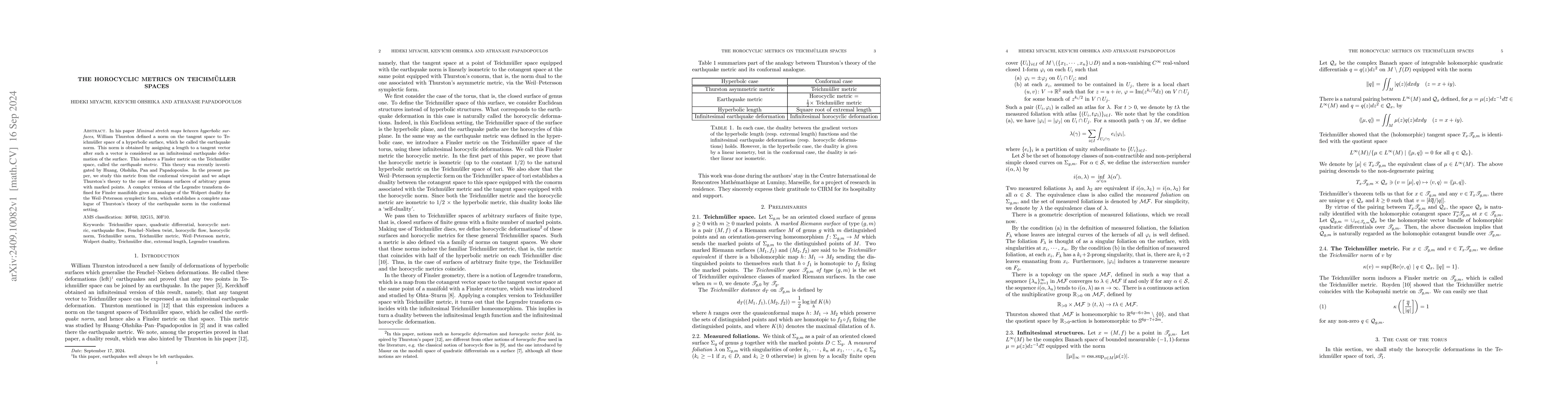 Thumbnail for The horocyclic metric on Teichm{ü}ller spaces