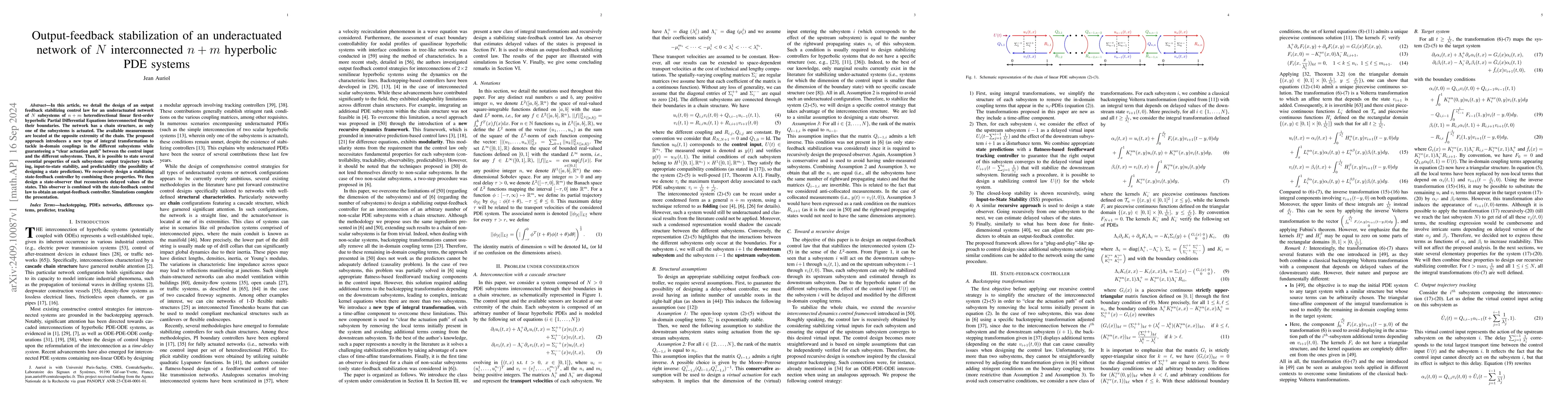 Thumbnail for Output-feedback stabilization of an underactuated network of N
  interconnected n + m hyperbolic PDE systems