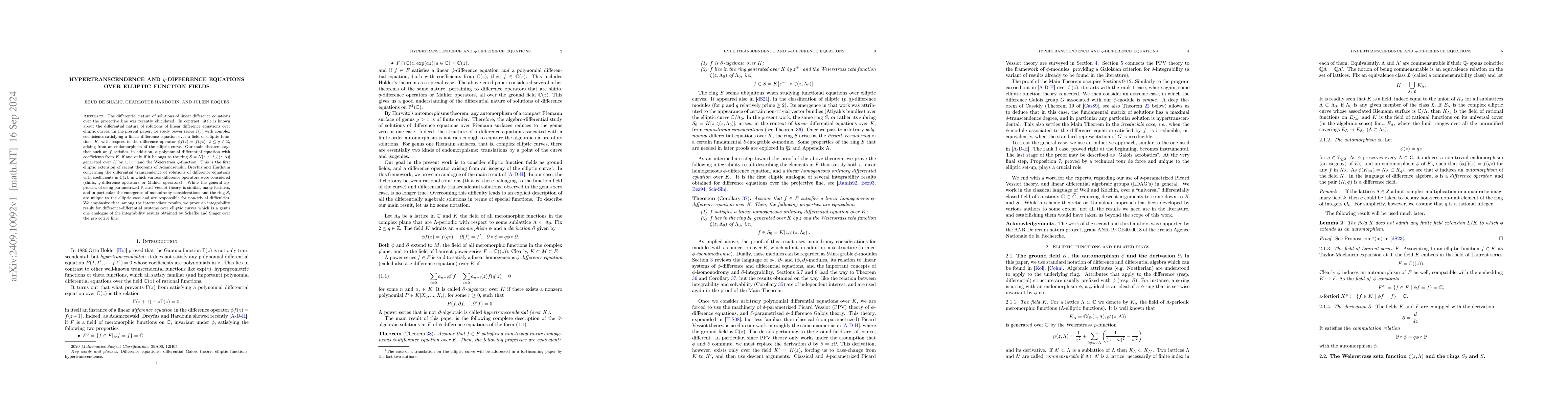 Thumbnail for Hypertranscendence and $q$-difference equations over elliptic
  functionfields
