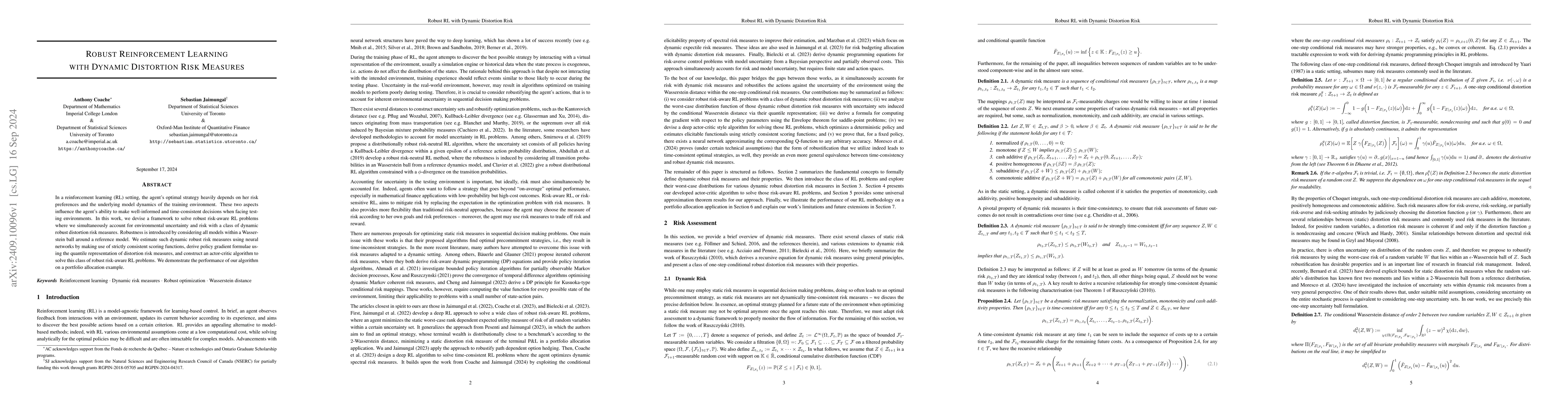 Thumbnail for Robust Reinforcement Learning with Dynamic Distortion Risk Measures