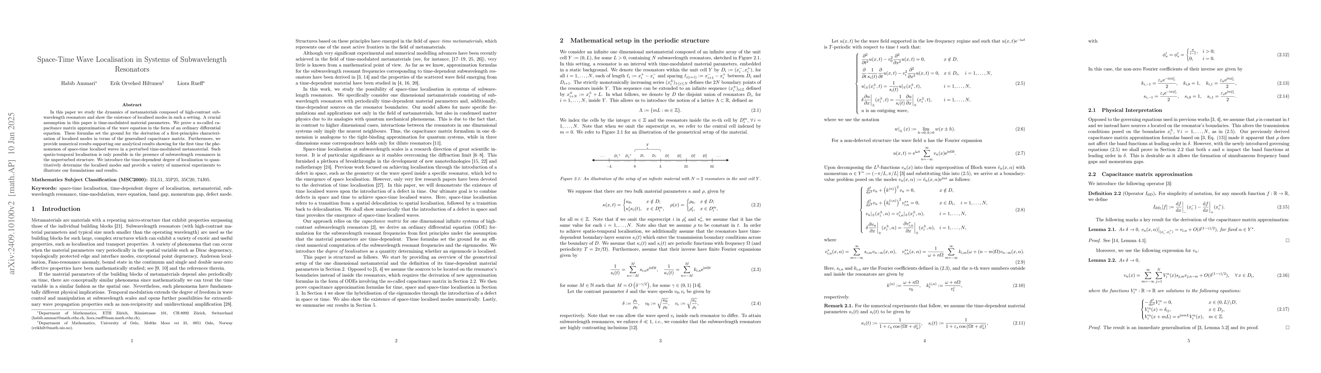 Thumbnail for Space-Time Wave Localisation in Systems of Subwavelength Resonators