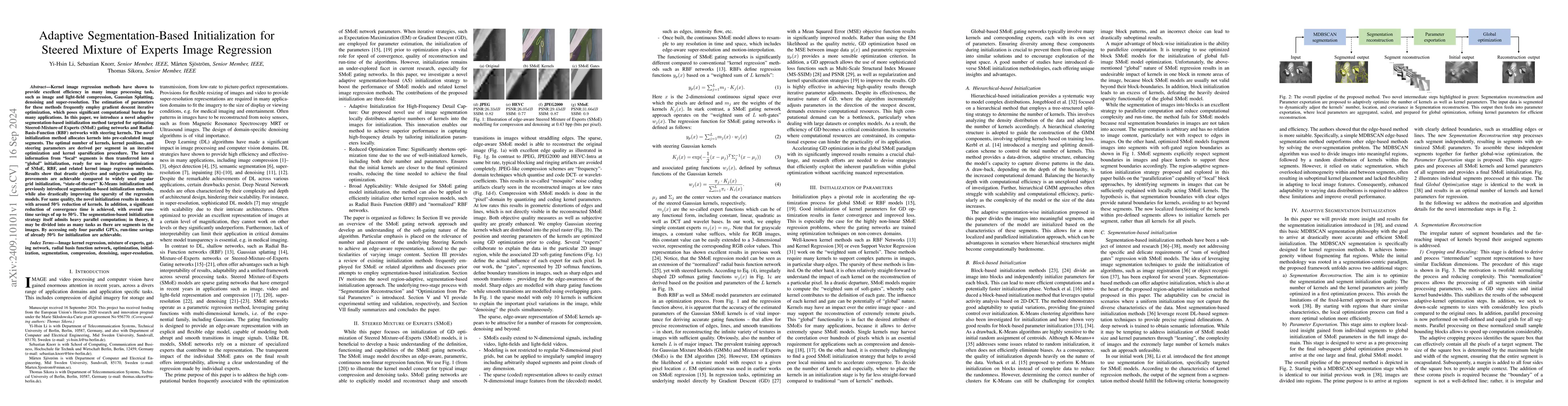 Thumbnail for Adaptive Segmentation-Based Initialization for Steered Mixture of
  Experts Image Regression