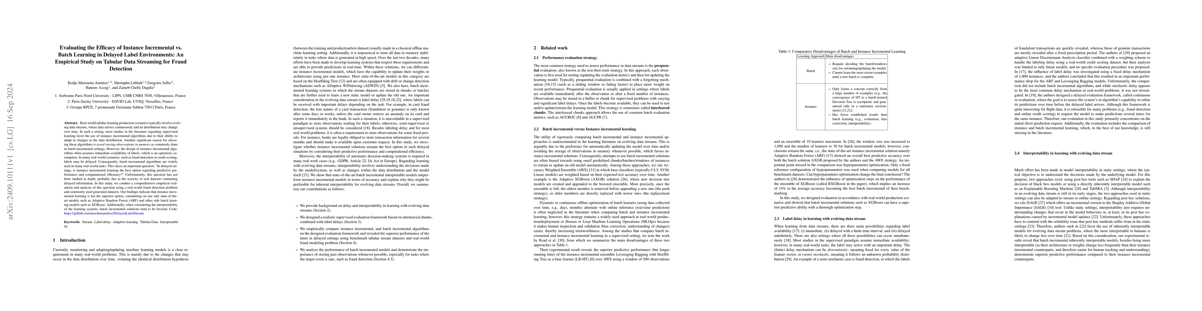 Thumbnail for Evaluating the Efficacy of Instance Incremental vs. Batch Learning in
  Delayed Label Environments: An Empirical Study on Tabular Data Streaming for
  Fraud Detection