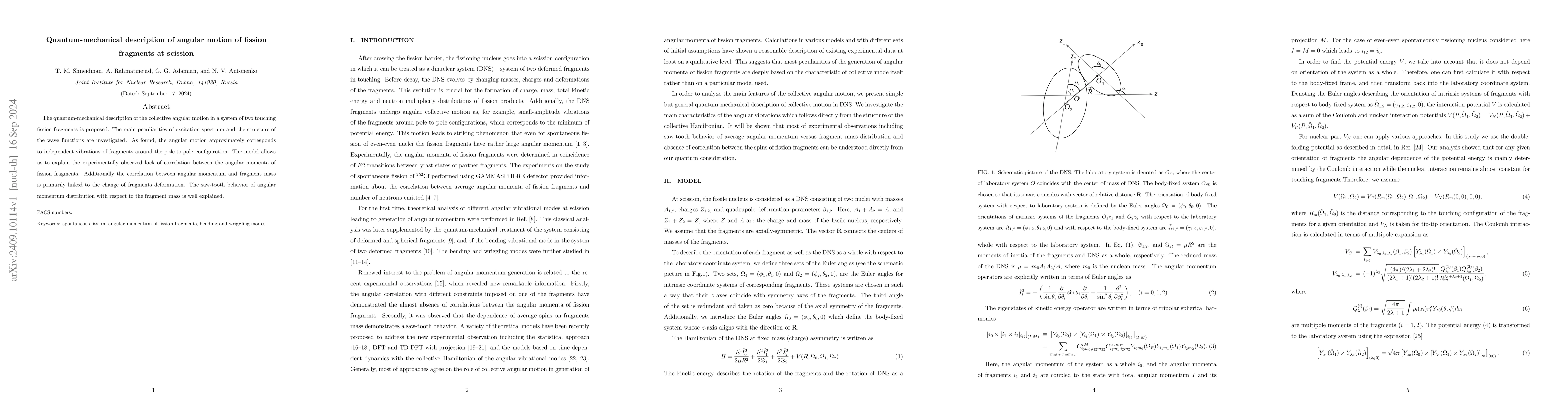 Thumbnail for Quantum-mechanical description of angular motion of fission fragments at
  scission