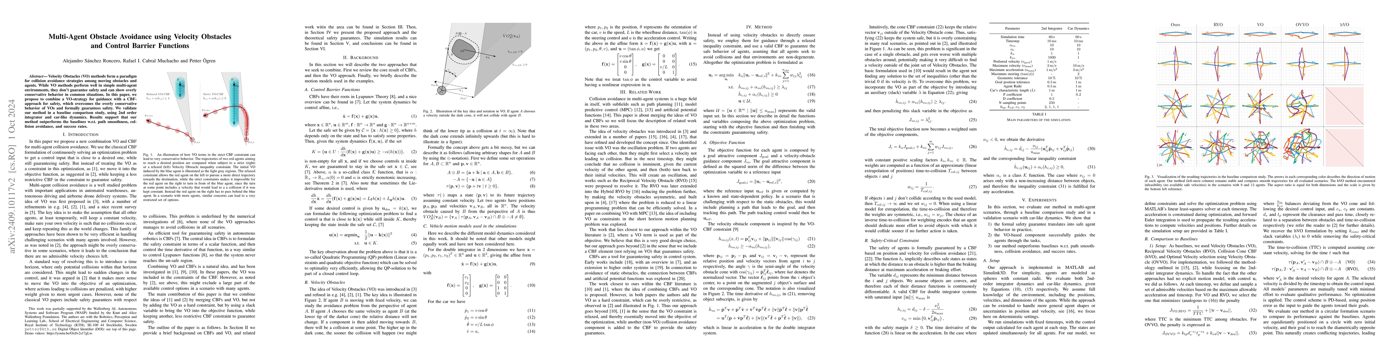 Thumbnail for Multi-Agent Obstacle Avoidance using Velocity Obstacles and Control
  Barrier Functions
