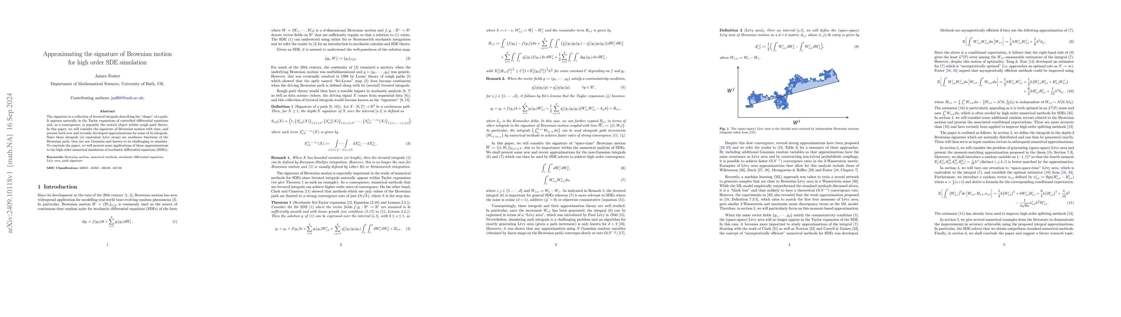 Thumbnail for Approximating the signature of Brownian motion for high order SDE
  simulation