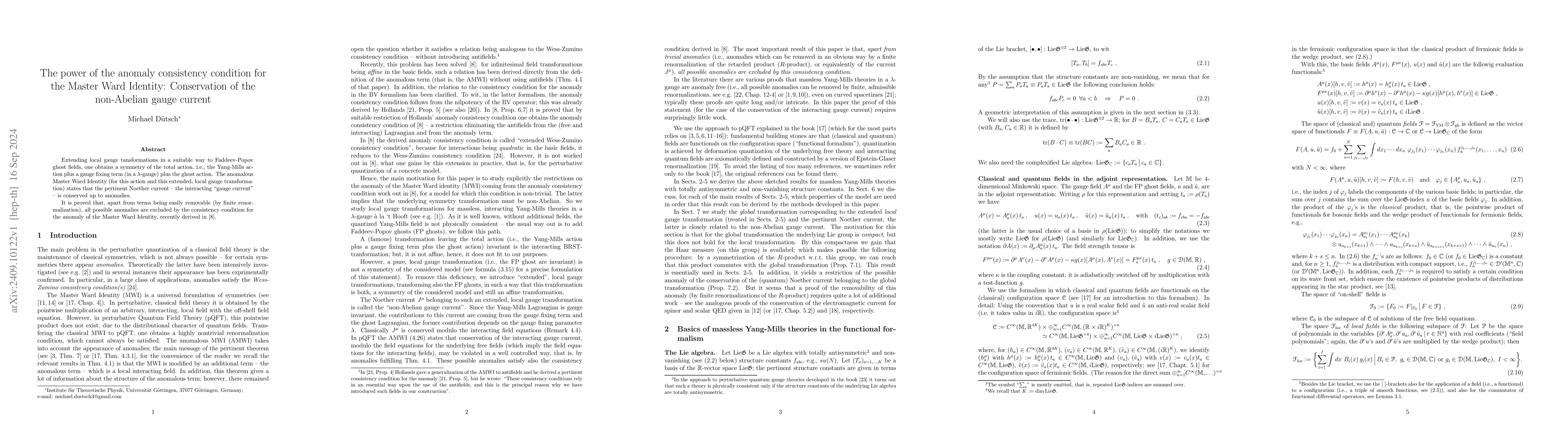 Thumbnail for The power of the anomaly consistency condition for the Master Ward
  Identity: Conservation of the non-Abelian gauge current