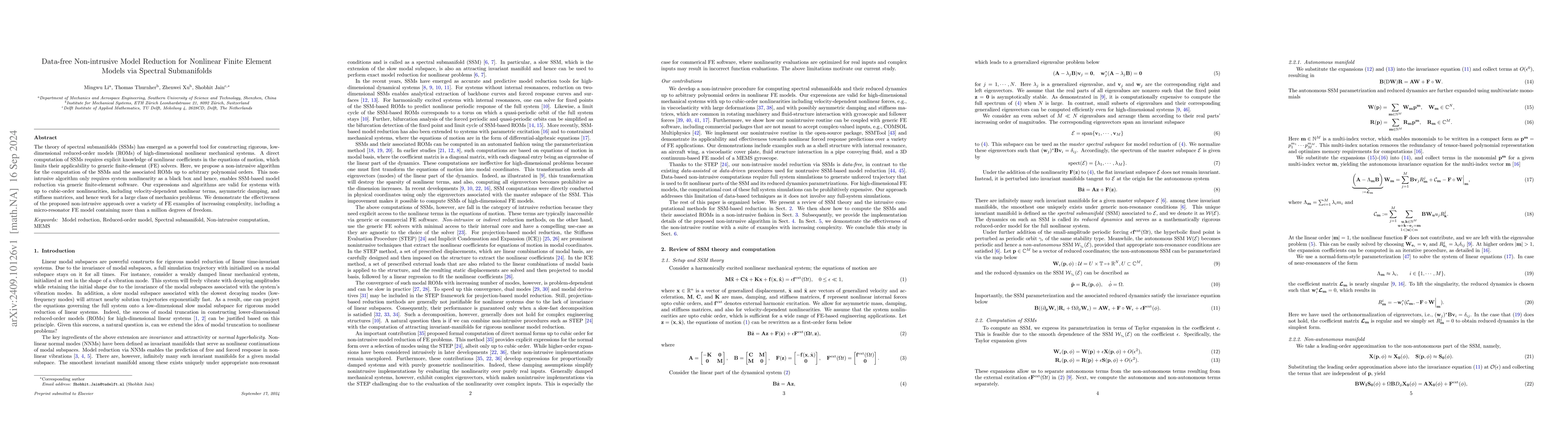 Thumbnail for Data-free Non-intrusive Model Reduction for Nonlinear Finite Element
  Models via Spectral Submanifolds