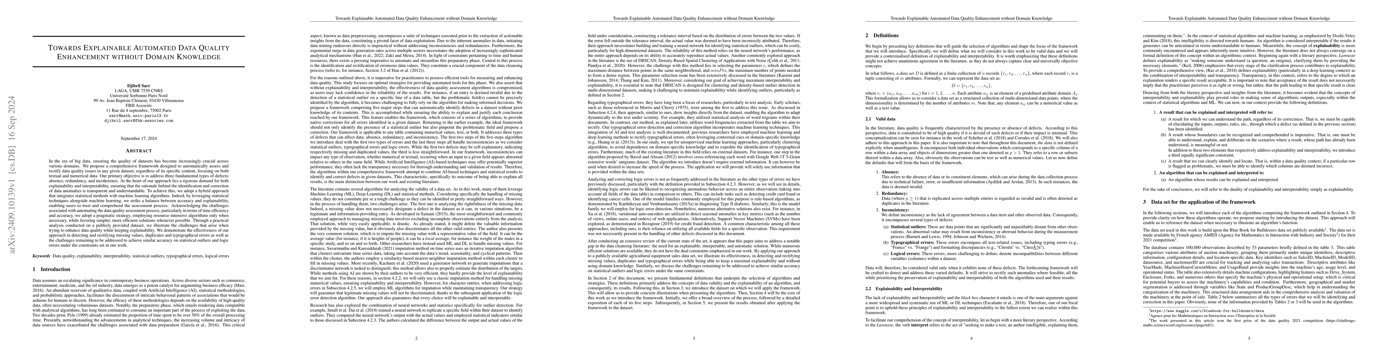 Thumbnail for Towards Explainable Automated Data Quality Enhancement without Domain
  Knowledge