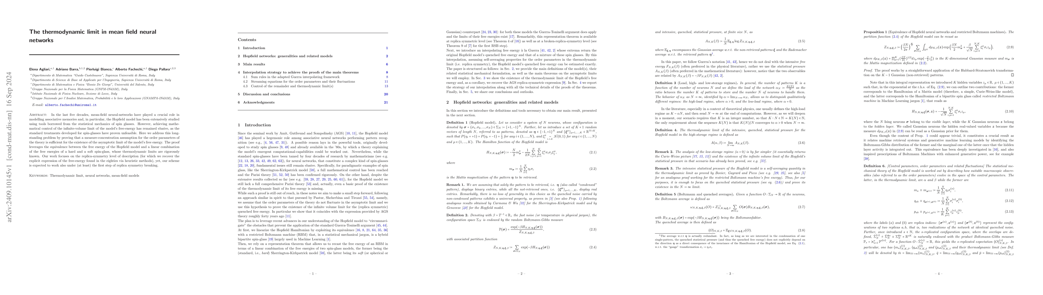 Thumbnail for The thermodynamic limit in mean field neural networks
