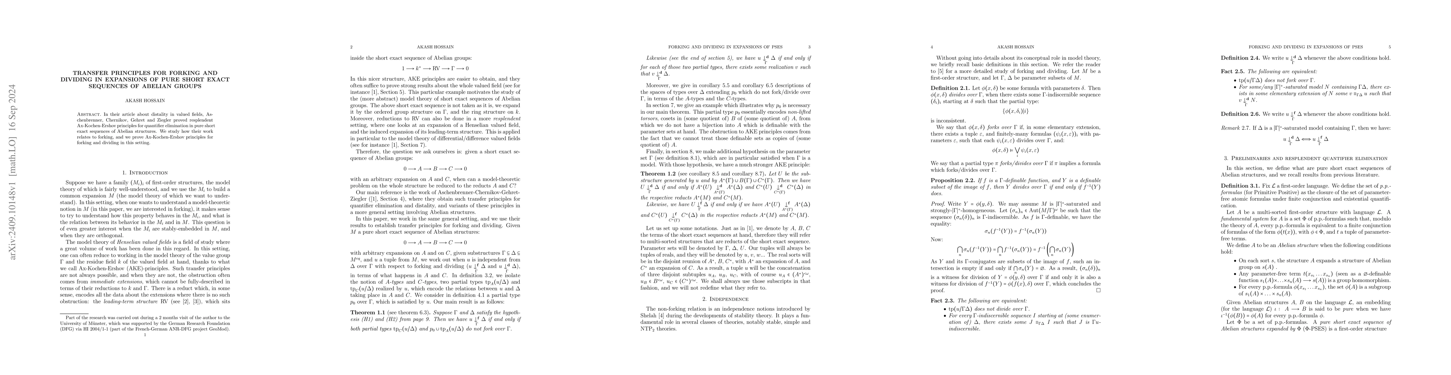 Thumbnail for Transfer principles for forking and dividing in expansions of pure short
  exact sequences of Abelian groups