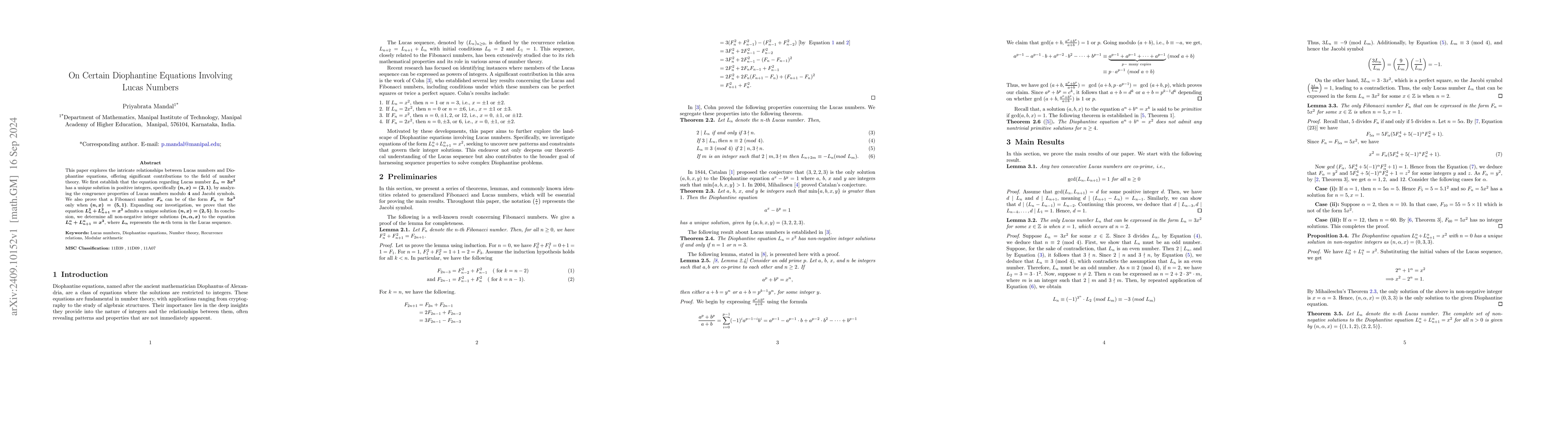 Thumbnail for On Certain Diophantine Equations Involving Lucas Numbers