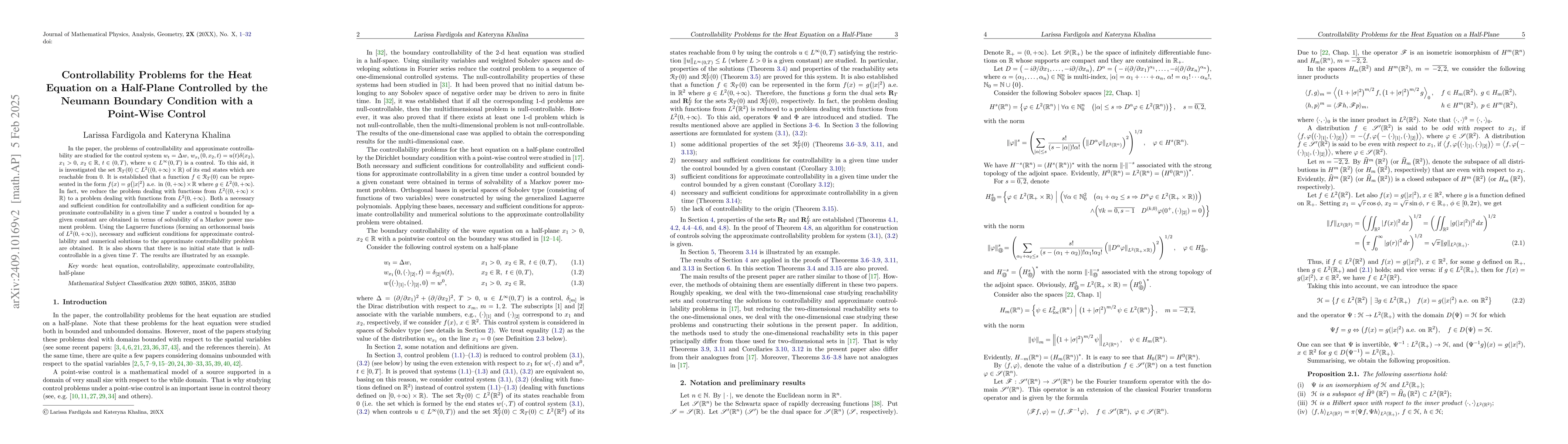 Thumbnail for Controllability Problems for the Heat Equation in a Half-Plane
  Controlled by the Neumann Boundary Condition with a Point-Wise Control
