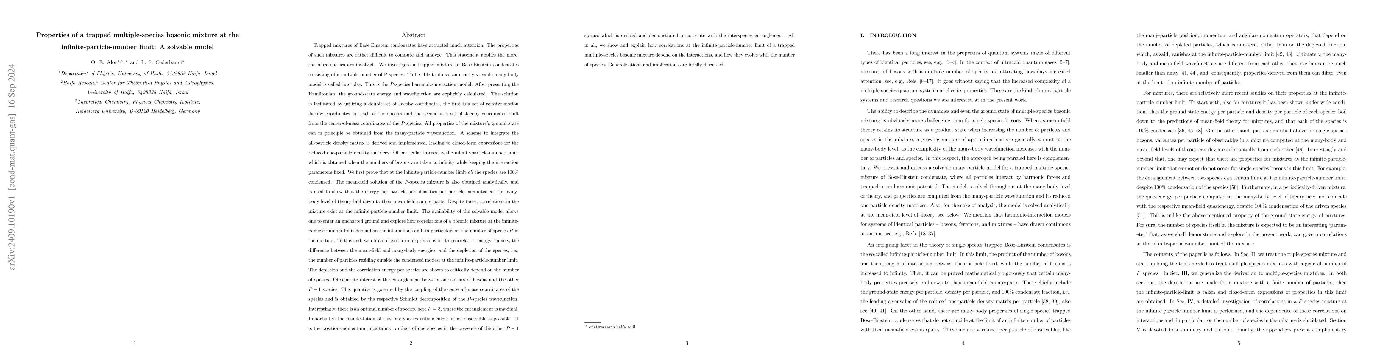 Thumbnail for Properties of a trapped multiple-species bosonic mixture at the
  infinite-particle-number limit: A solvable model