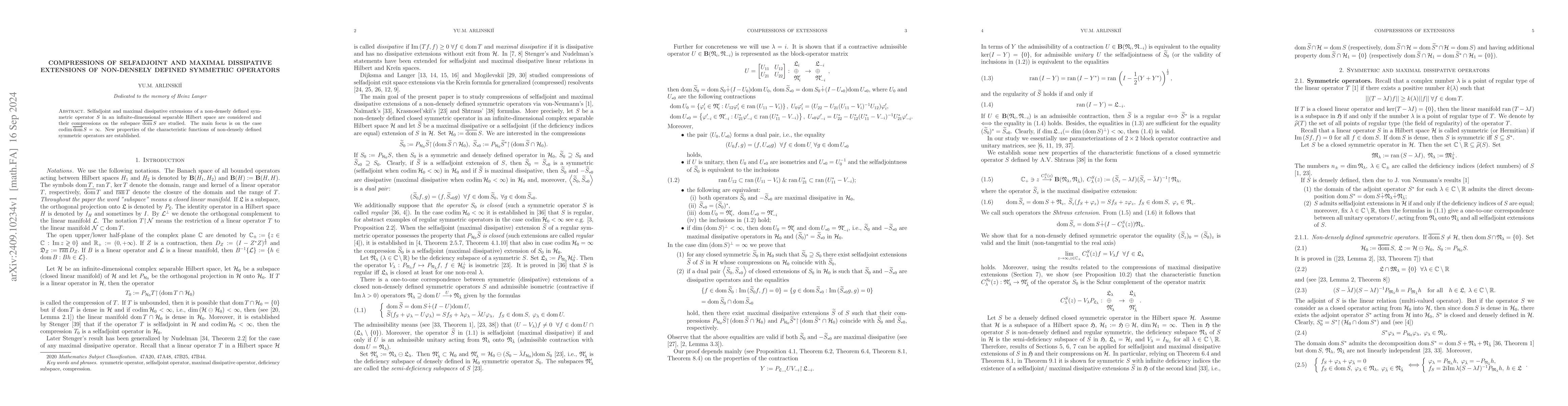 Thumbnail for Compressions of selfadjoint and maximal dissipative extensions of
  non-densely defined symmetric operators