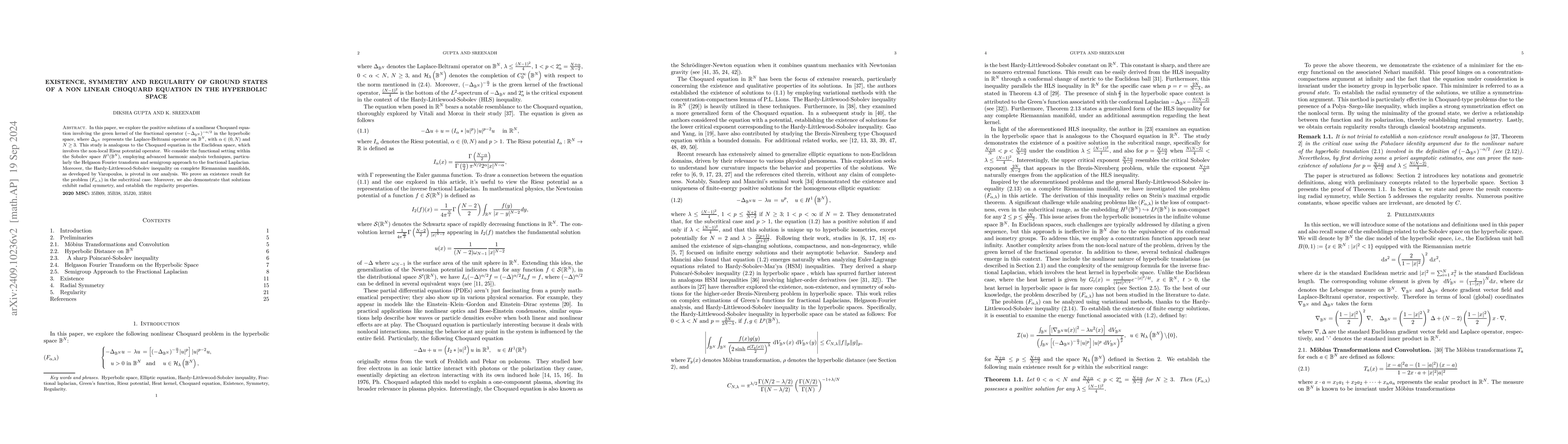 Thumbnail for Existence, symmetry and regularity of ground states of a non linear
  choquard equation in the hyperbolic space