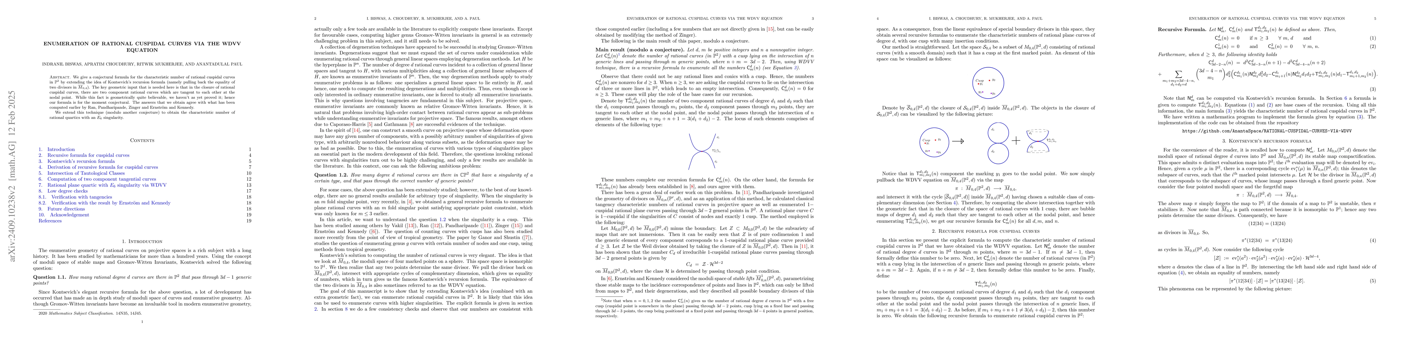 Thumbnail for Enumeration of Rational Cuspidal Curves via the WDVV equation