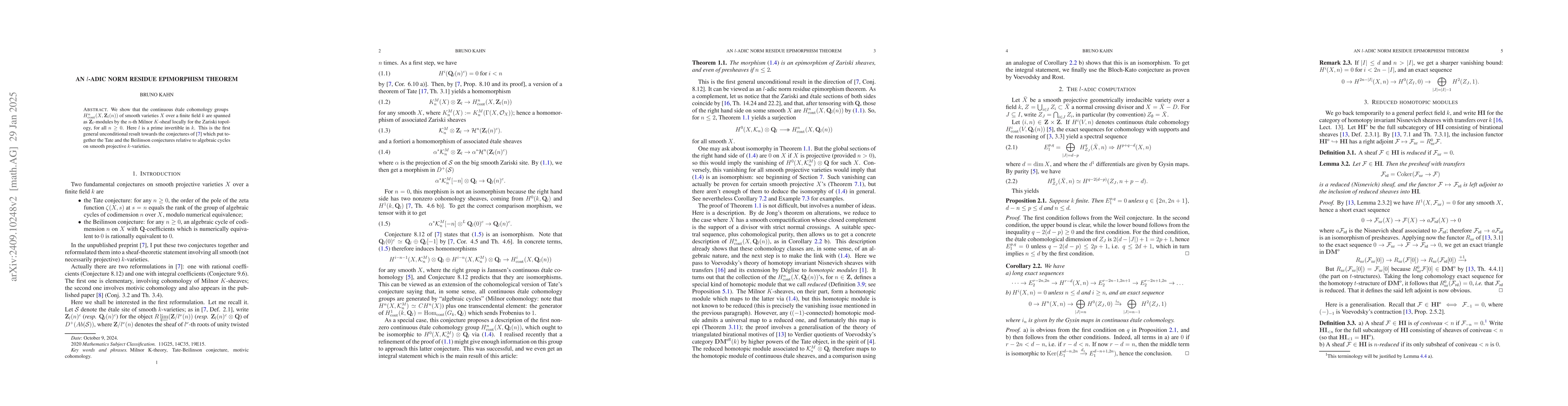 Thumbnail for An $l$-adic norm residue epimorphism theorem