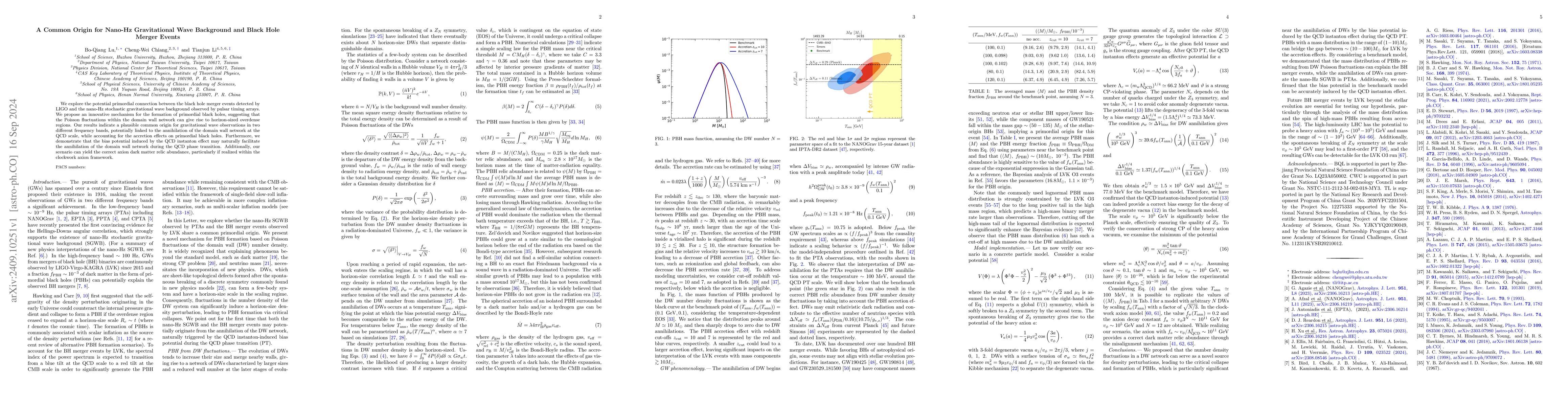 Thumbnail for A Common Origin for Nano-Hz Gravitational Wave Background and Black Hole
  Merger Events