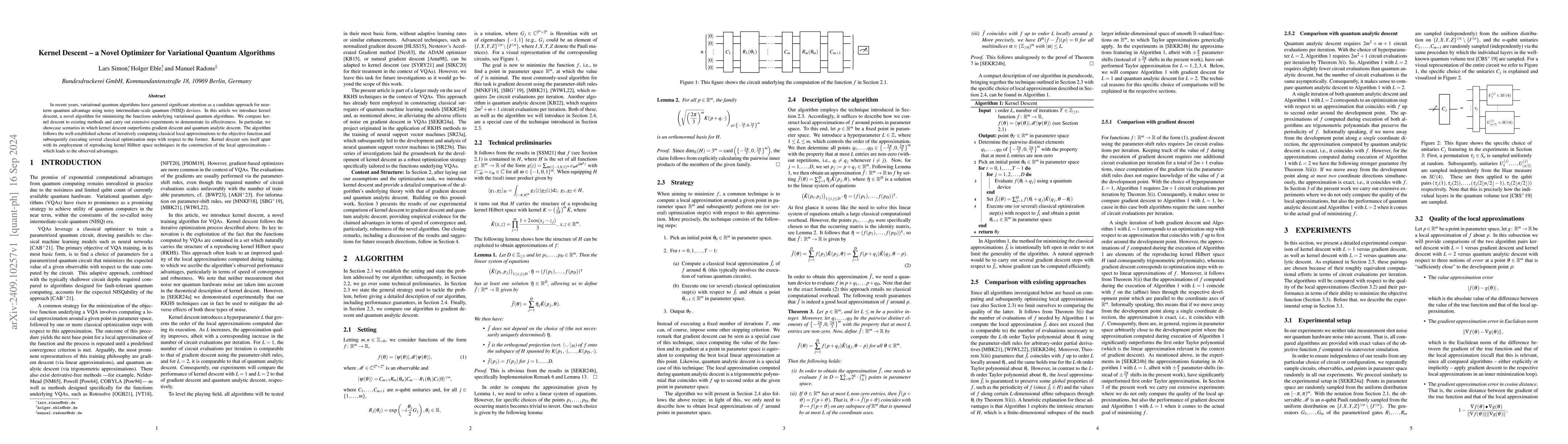 Thumbnail for Kernel Descent -- a Novel Optimizer for Variational Quantum Algorithms