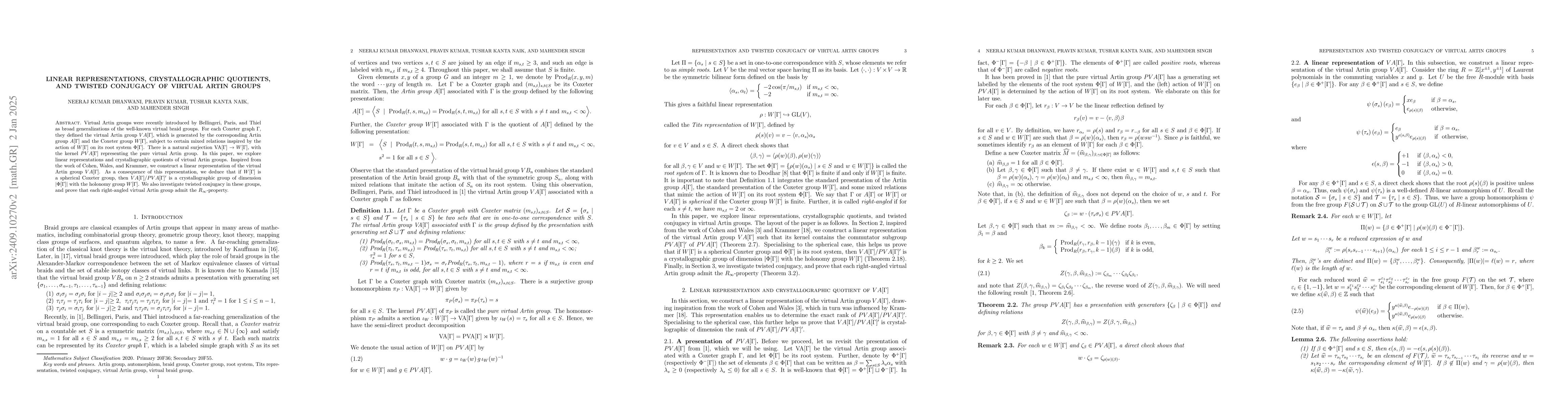 Thumbnail for Linearity, crystallographic quotients, and automorphisms of virtual
  Artin groups