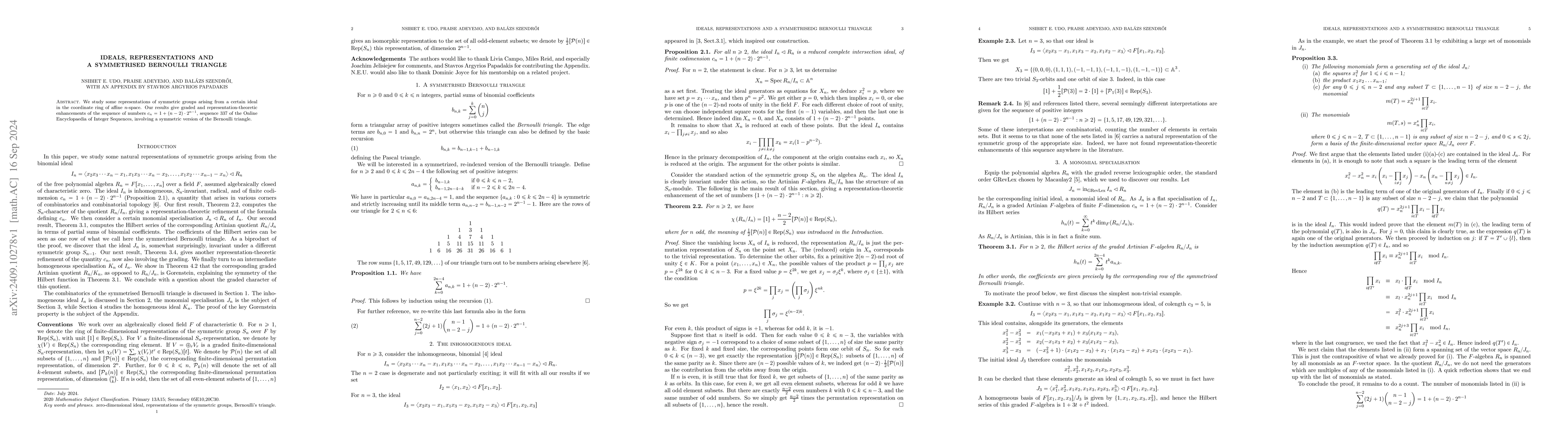 Thumbnail for Ideals, representations and a symmetrised Bernoulli triangle