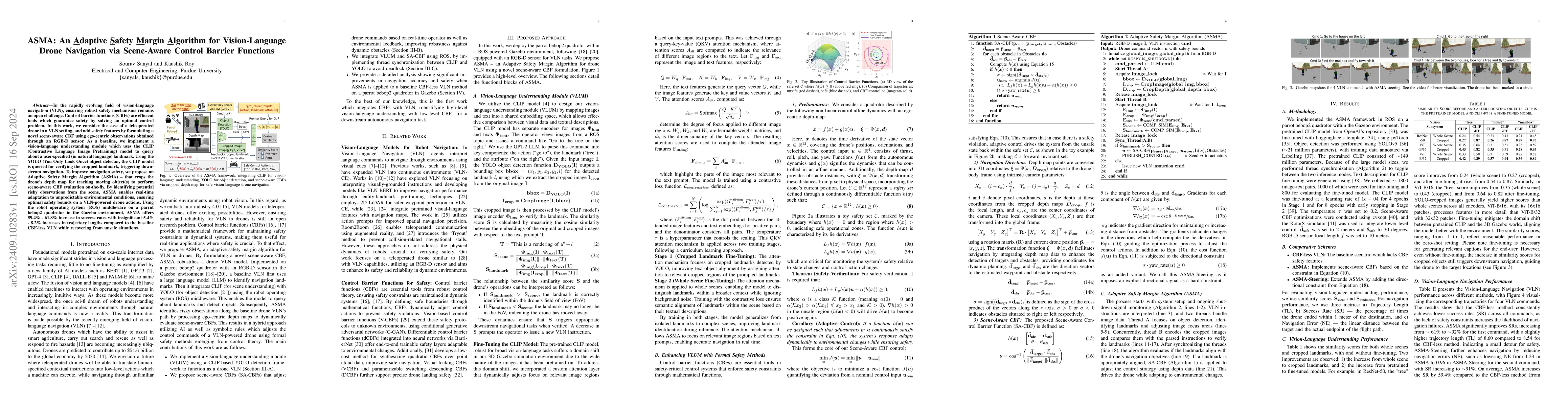 Thumbnail for ASMA: An Adaptive Safety Margin Algorithm for Vision-Language Drone
  Navigation via Scene-Aware Control Barrier Functions