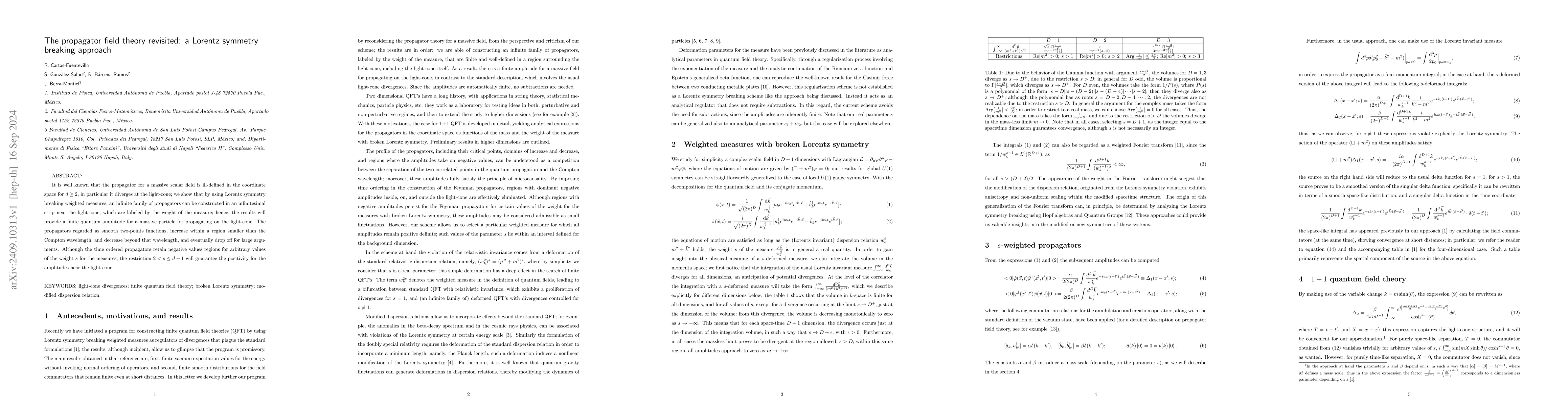 Thumbnail for The propagator field theory revisited: a Lorentz symmetry breaking
  approach
