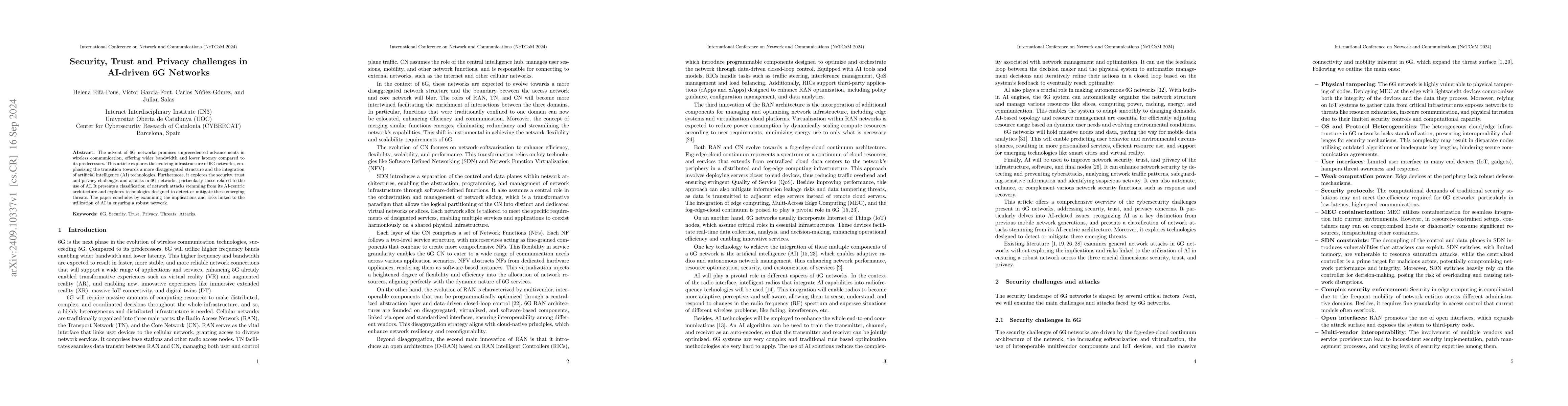Thumbnail for Security, Trust and Privacy challenges in AI-driven 6G Networks
