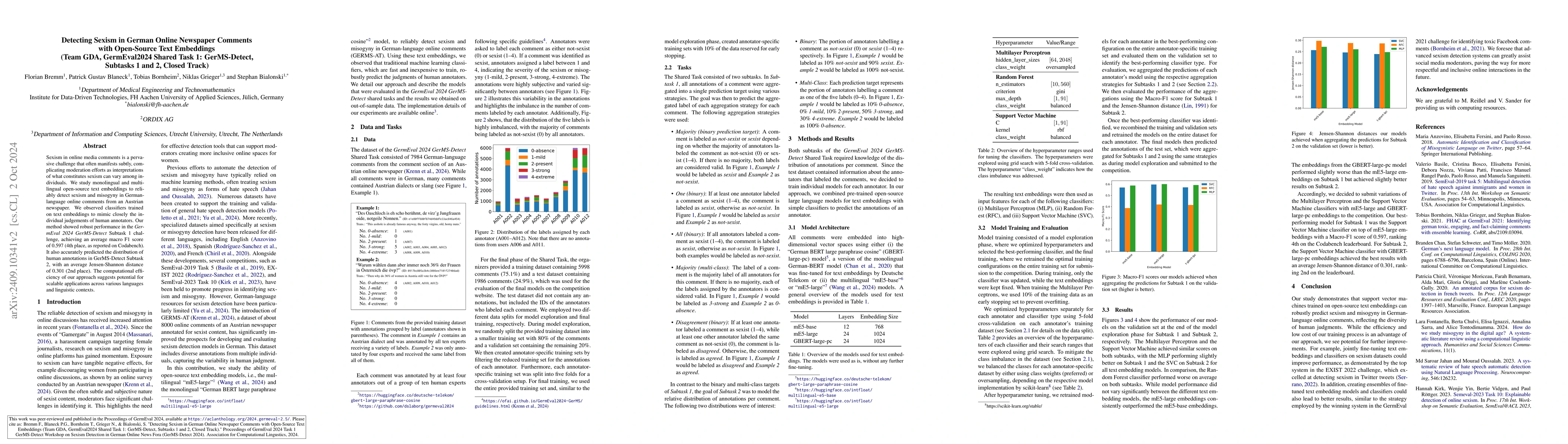Thumbnail for Detecting Sexism in German Online Newspaper Comments with Open-Source
  Text Embeddings (Team GDA, GermEval2024 Shared Task 1: GerMS-Detect, Subtasks
  1 and 2, Closed Track)