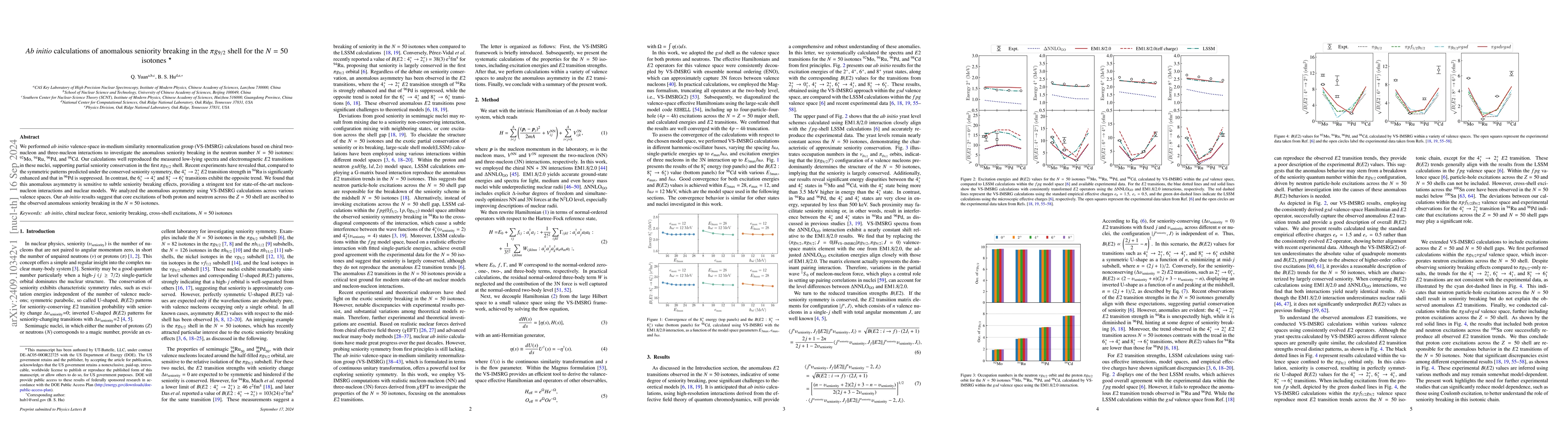 Thumbnail for Ab initio calculations of anomalous seniority breaking in the $π
  g_{9/2}$ shell for the $N=50$ isotones
