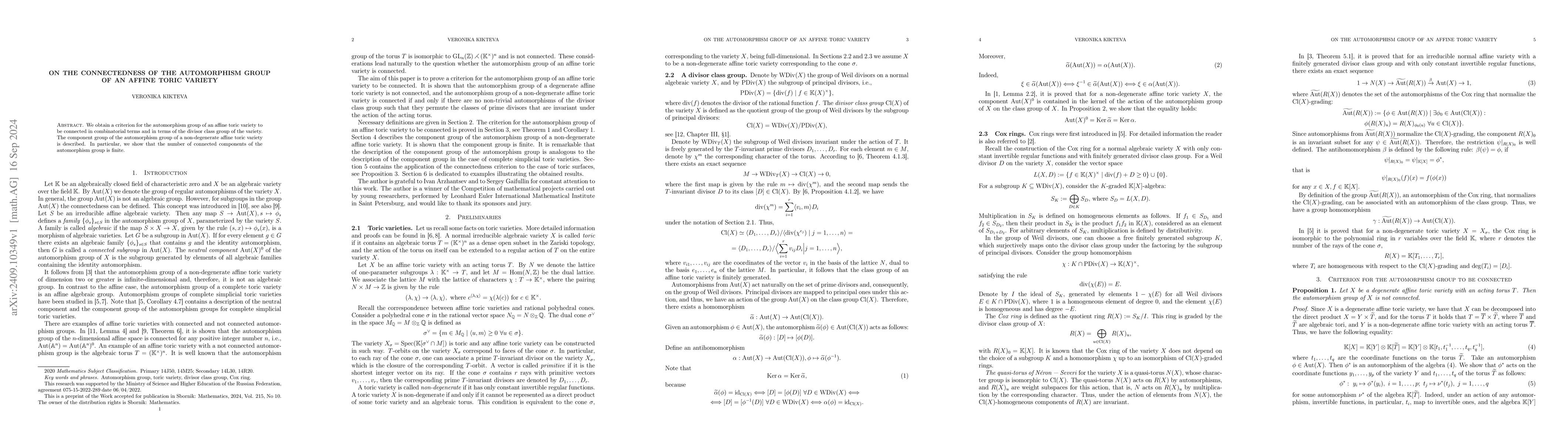 Thumbnail for On the connectedness of the automorphism group of an affine toric
  variety