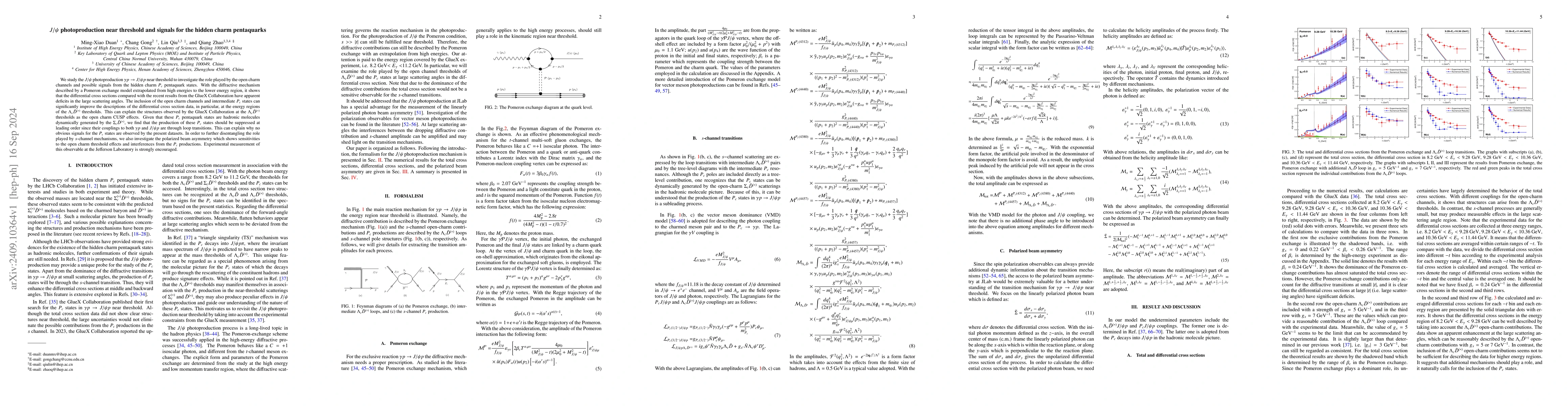 Thumbnail for $J/ψ$ photoproduction near threshold and signals for the hidden charm
  pentaquarks