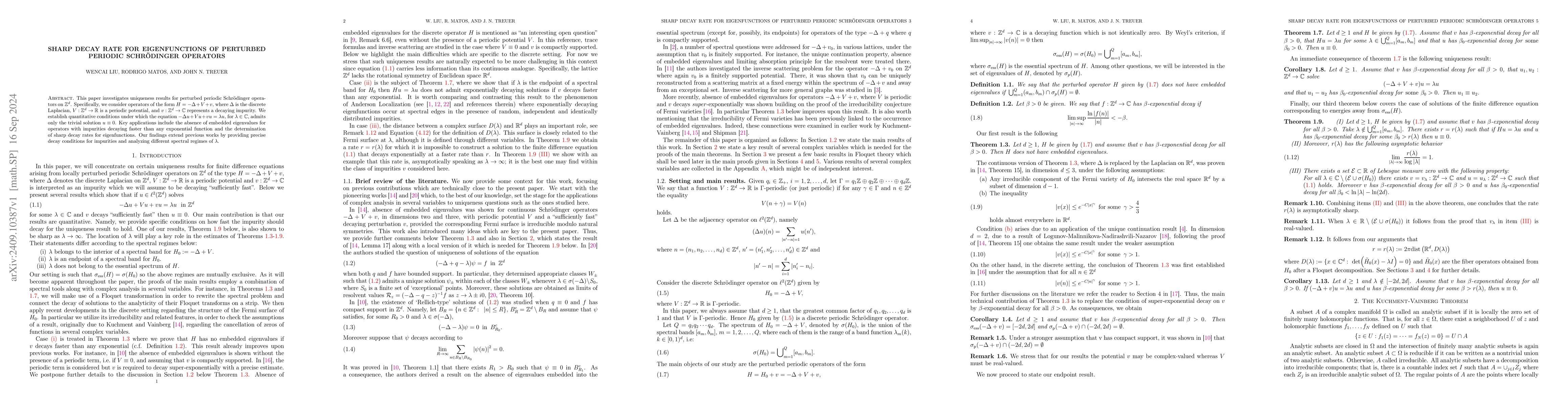 Thumbnail for Sharp decay rate for eigenfunctions of perturbed periodic Schrödinger
  operators