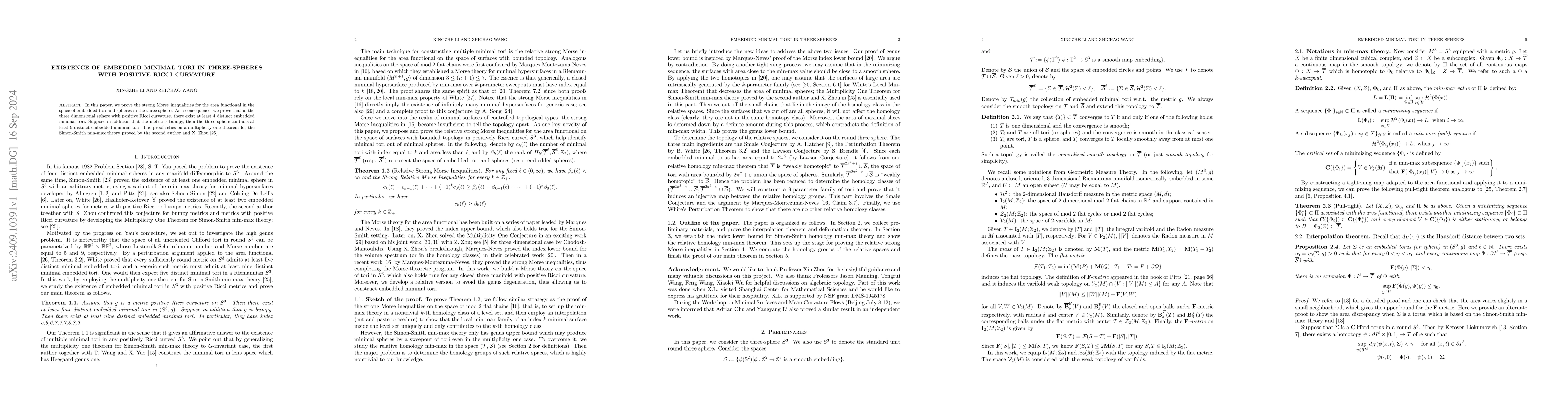 Thumbnail for Existence of embedded minimal tori in three-spheres with positive Ricci
  curvature